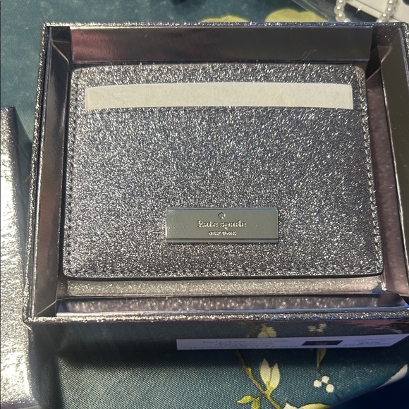 kate spade Accessories - Kate Spade Silver Glitter Card Holder